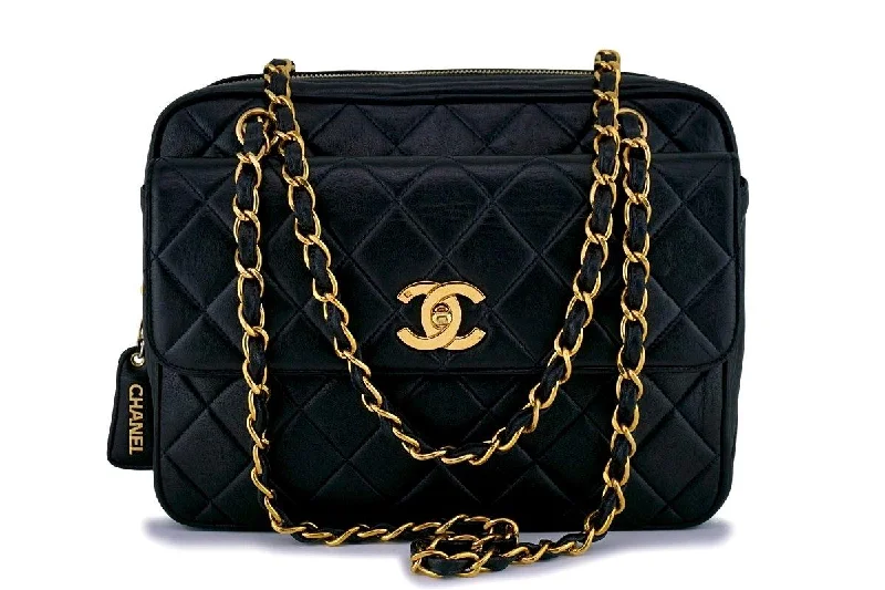 Chanel Black Vintage Classic Quilted Flap Camera Case Bag 24k GHW