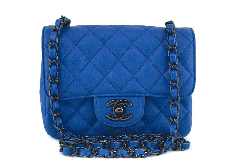 Chanel Blue Classic Quilted Square Mini 2.55 Flap Bag Black HW