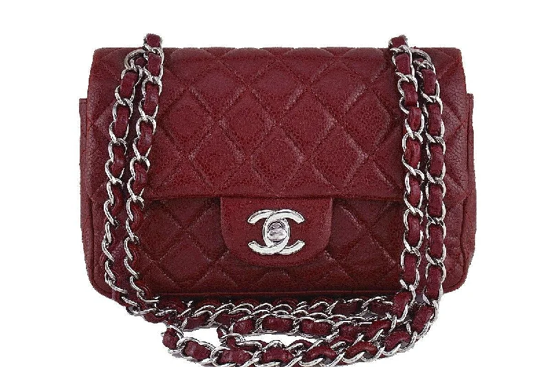 Chanel Caviar Dark Red Classic Quilted Rectangular Mini 2.55 Flap Bag