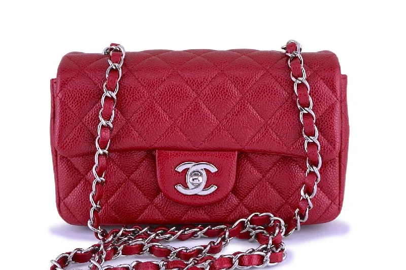 Chanel Caviar Pearly Red Classic Quilted Rectangular Mini 2.55 Flap Bag SHW