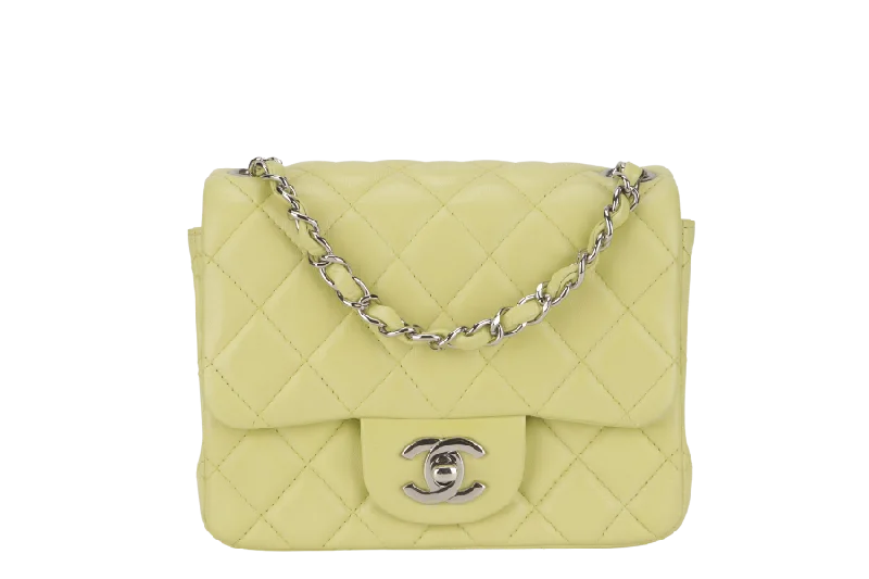 CHANEL CLASSIC FLAP MINI LIME (1468xxxx) LAMBSKIN SILVER HARDWARE NO CARD WITH DUST COVER