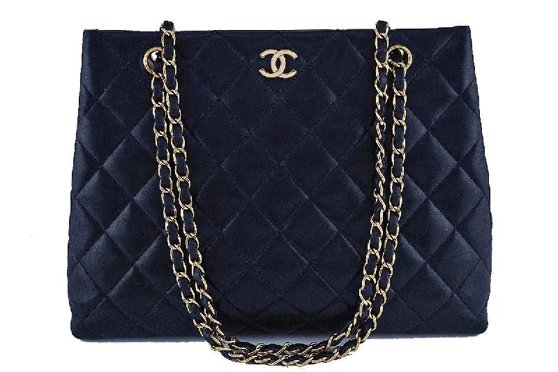 Chanel Dark Navy Blue Classic Quilted Shopper Tote Bag GHW