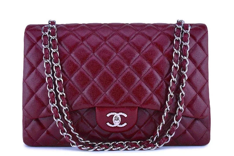 Chanel Dark Red 13in. Caviar Maxi Quilted Classic 2.55 Jumbo XL Flap Bag