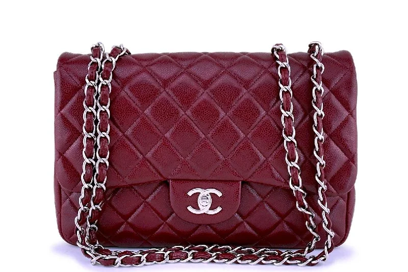 Chanel Wine Red Caviar Jumbo Classic Flap Bag SHW