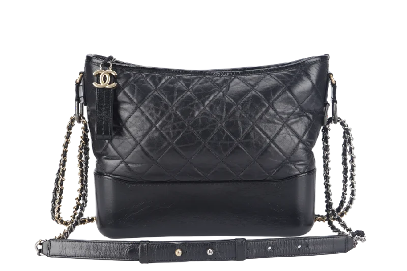 CHANEL GABRIELLE MEDIUM BLACK LAMBSKIN LEATHER GOLD HARDWARE (2480xxxx) WITH DUST COVER AND BOX