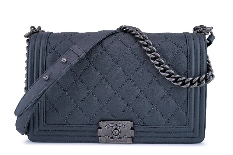 Chanel Gray Boy Classic Flap, Medium Calfskin Bag