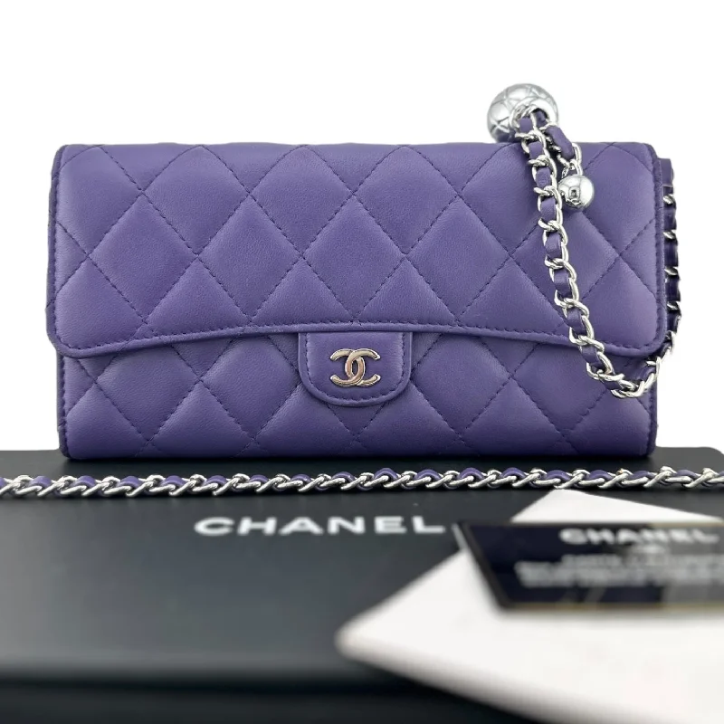 CHANEL Purple Lambskin Classic Flap Gusseted Wallet