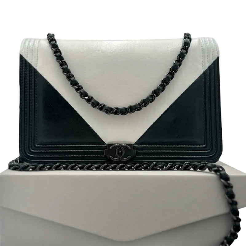 CHANEL Lambskin Tuxedo Boy Original Wallet on Chain