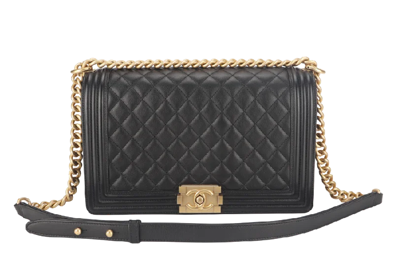 CHANEL LEBOY MEDIUM (2793xxxx) BLACK LAMBSKIN GOLD HARDWARE WITH DUST COVER AND BOX