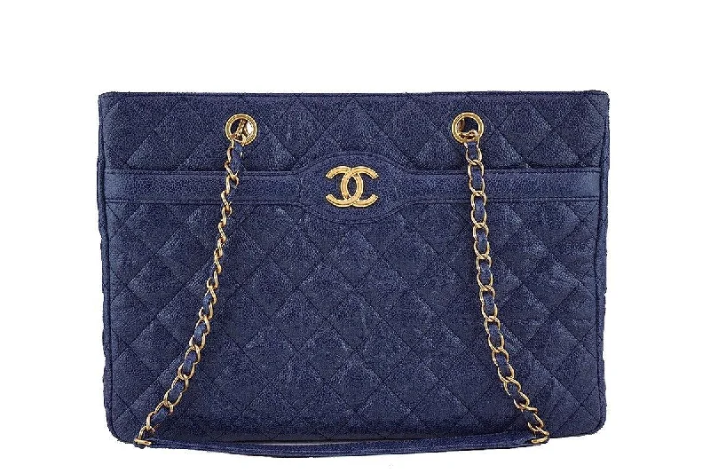 Chanel Navy Blue Caviar Classic Quilted Shopper Tote Bag