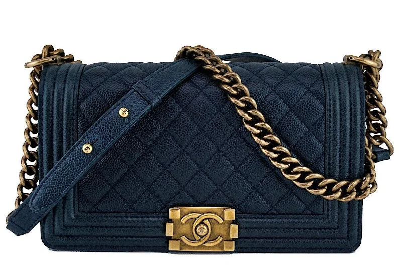 Chanel Navy Blue Le Boy Classic Flap, Medium Caviar Bag