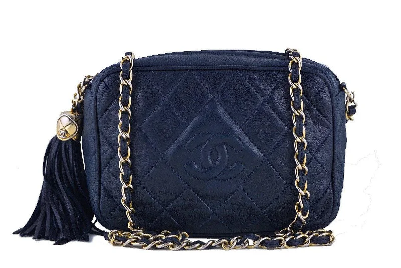 Chanel Navy Blue Small Mini Lambskin Classic Quilted Camera Case Bag