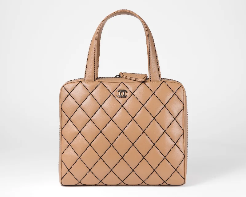 Chanel Neutrals Surpique Wild Stitch CC Bowler Bag