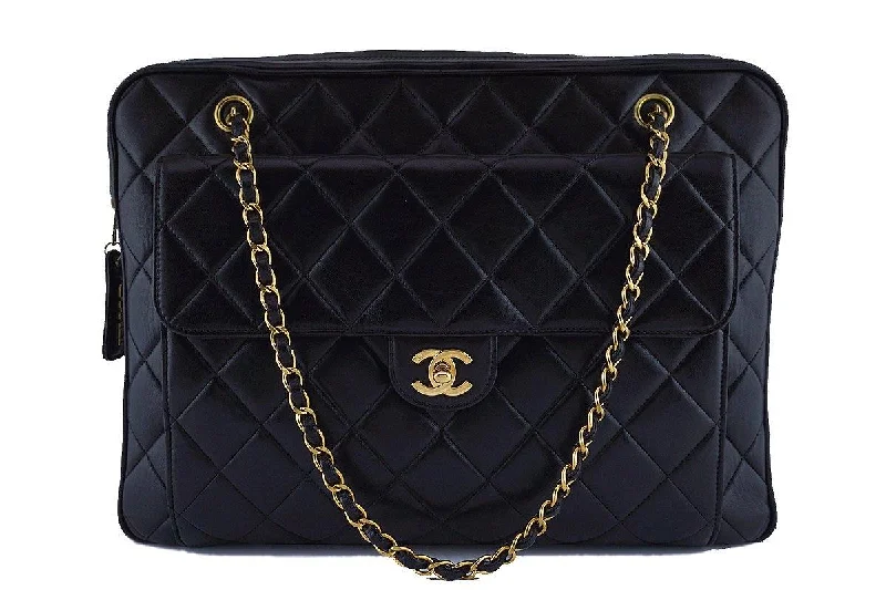 Chanel Rare Black Vintage XL Classic Quilted Flap Camera Case Bag