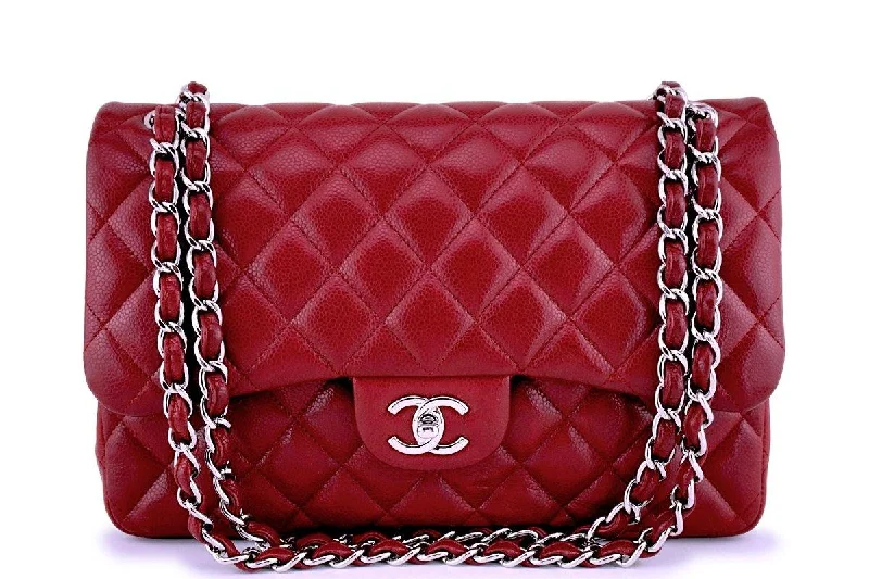 Chanel Red Caviar Jumbo 2.55 Classic Double Flap Bag SHW