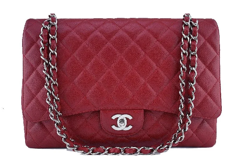 Chanel Red Caviar Maxi Quilted Classic 2.55 Jumbo XL Flap Bag SHW