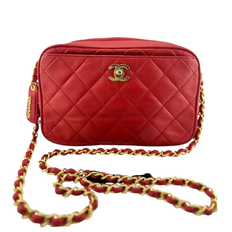 CHANEL Red Lambskin Camera Bag