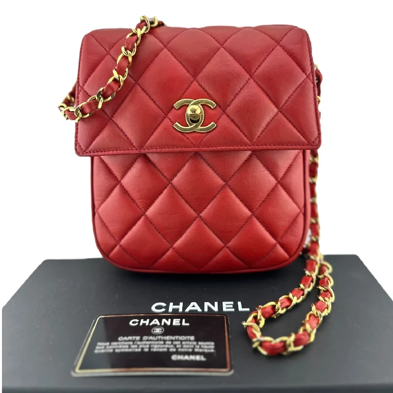 CHANEL Red Lambskin Turnlock Flap Chain Bag