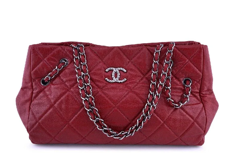 Chanel Red Soft Caviar Cells Quilted Shopper Tote Bag