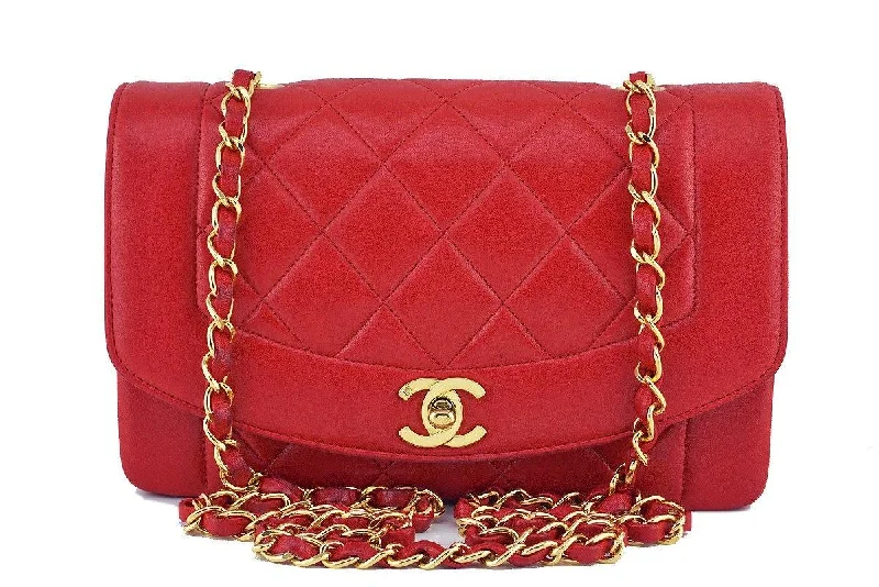 Chanel Red Vintage Lambskin Quilted Classic "Diana" Shoulder Flap Bag