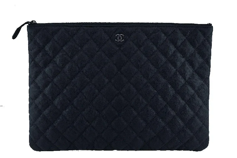 Chanel So Black Large Classic Quilted O Case Clutch Purse Bag