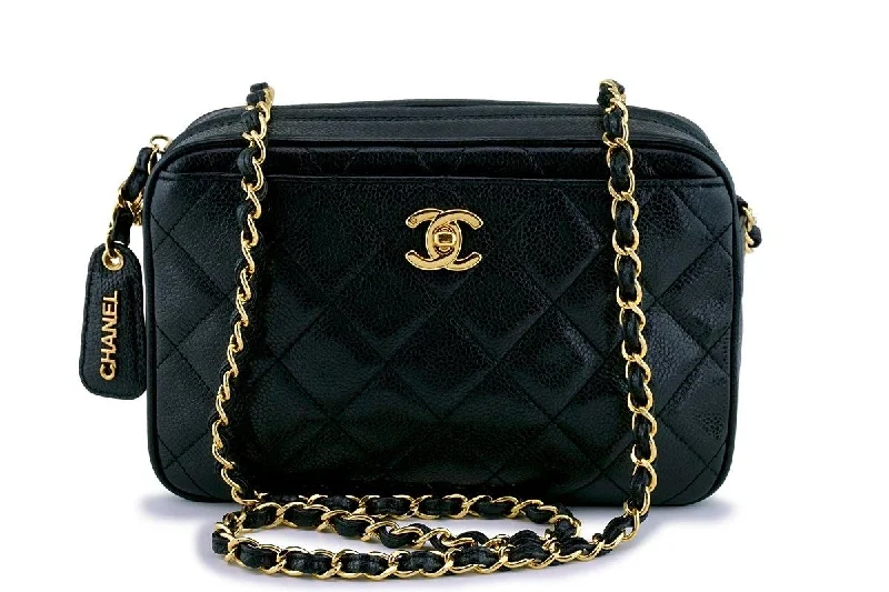 Chanel Vintage Black Caviar Classic Camera Case CC Pocket Bag 24k GHW