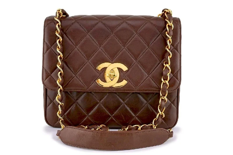 Chanel Vintage Chestnut Brown Quilted Classic Crossbody Flap Bag 24k GHW