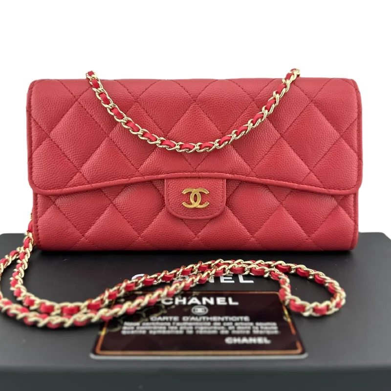 CHANEL Watermelon Caviar Classic Flap Gusseted Wallet