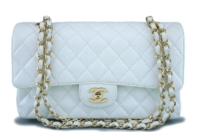 Chanel White Caviar Medium Classic 2.55 Double Flap Bag 18k GHW