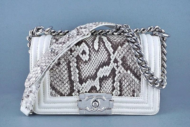 Chanel White-Cream Python Le Boy Classic Flap Bag