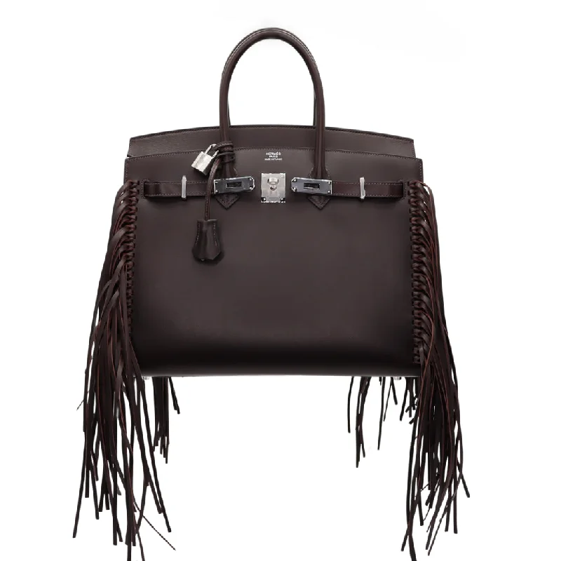 Hermès 35cm Birkin Sellier Anate Fringe Ebene Evergrain Leather Palladium Hardware