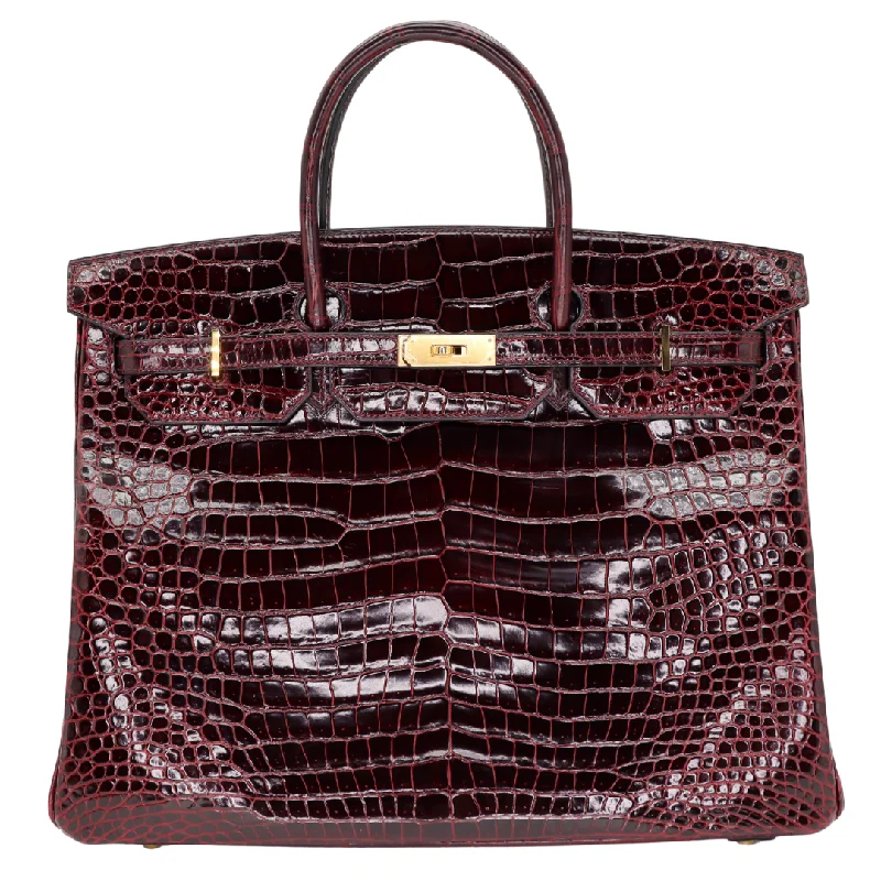 Hermès 40cm Birkin Bordeaux Shiny Porosus Crocodile Gold Hardware