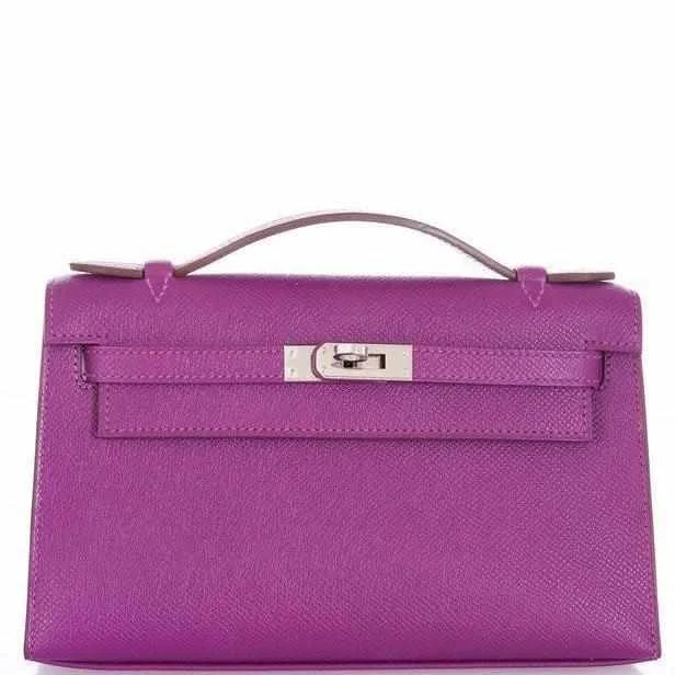 Hermès Kelly Cut Pochette Anemone Epsom Palladium Hardware