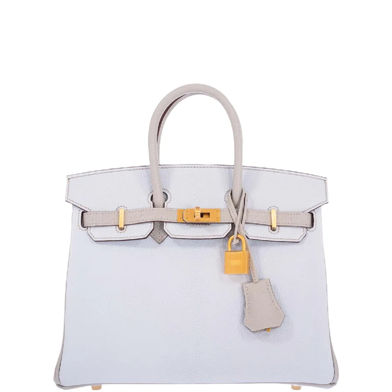 Hermès Birkin 25 HSS Blue Brume and Gris Pale Chèvre with Brushed Gold Hardware