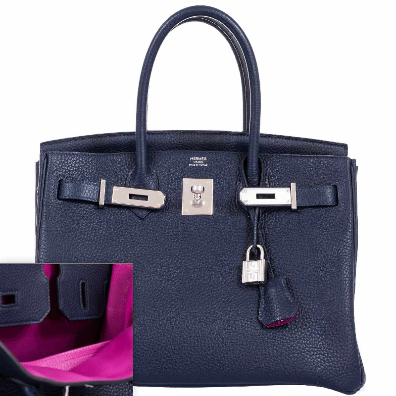 Hermès Birkin 30 Blue Nuit Verso Rose Pourpre Togo Palladium Hardware - Limited Edition