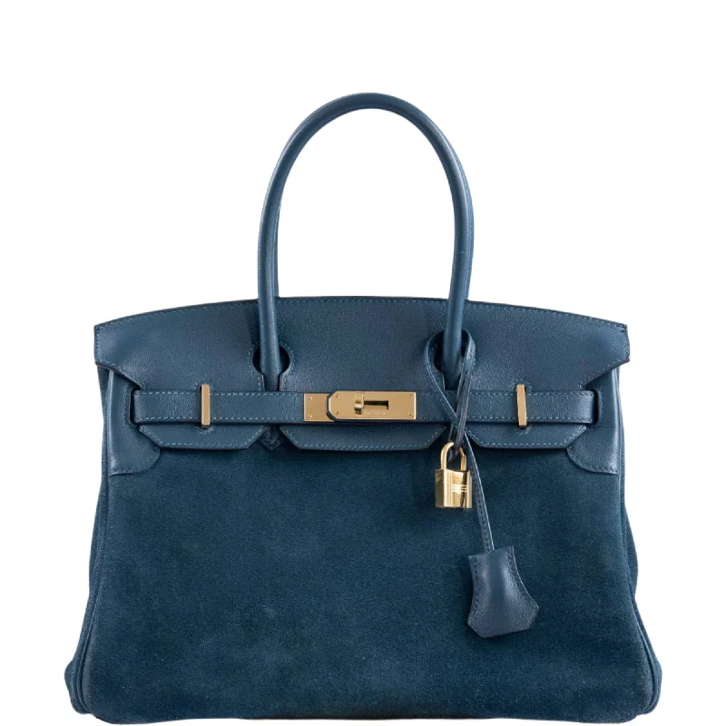 Hermès Birkin 30 Veau Doblis Swift Grizzly Bleu Tempete Permabrass Hardware