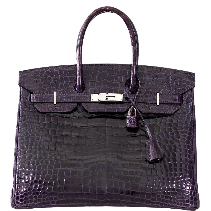 Hermès Birkin 35 Amethyst Porosus Crocodile with Palladium Hardware