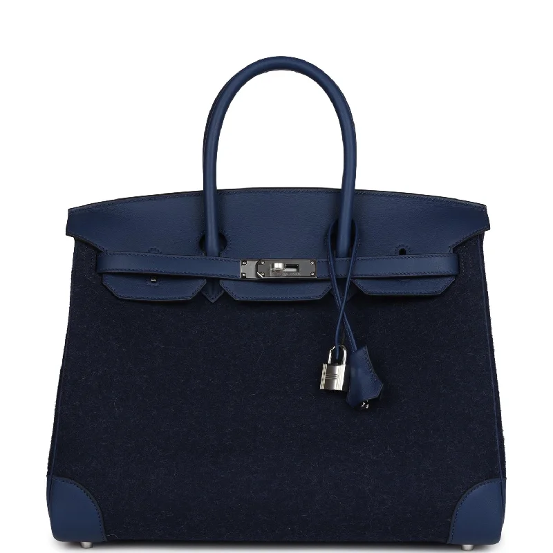 Hermes Birkin 35 Bleu Nuit Feutre Wool and Bleu De Malte Swift Palladium Hardware