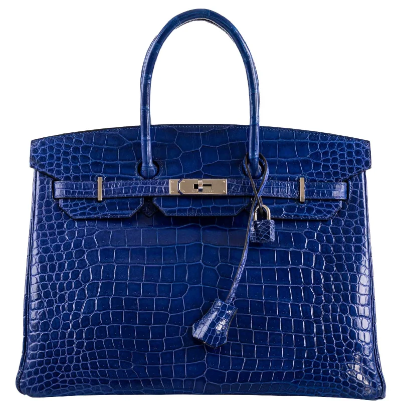 Hermès Birkin 35 Blue Electric Porosus Crocodile Palladium Hardware - 2012, P Square