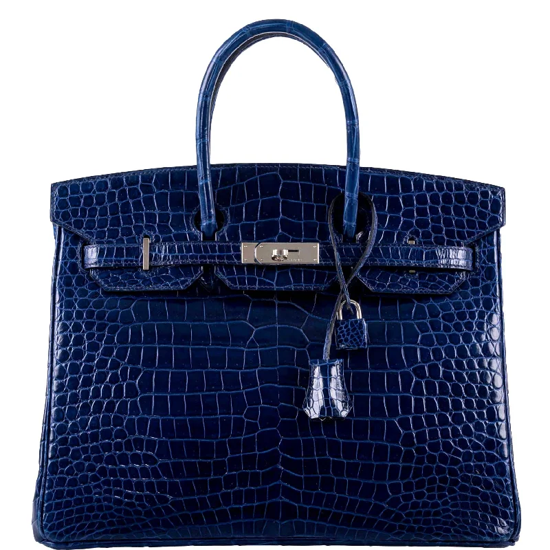 Hermès Birkin 35 Blue Sapphire Porosus Crocodile Palladium Hardware - 2011, O Square