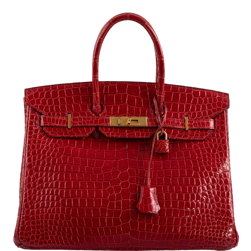 Hermès Birkin 35 Braise Porosus Crocodile with Gold Hardware - 2011, Square O