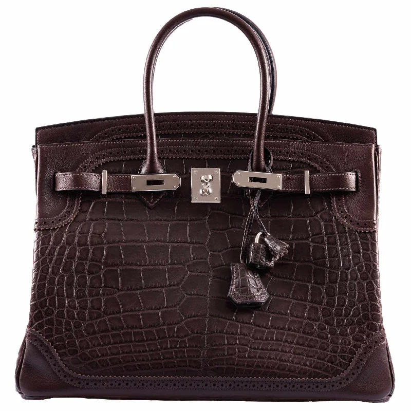 Hermès Birkin 35 Ghillies Matte Ébène Alligator Palladium Hardware