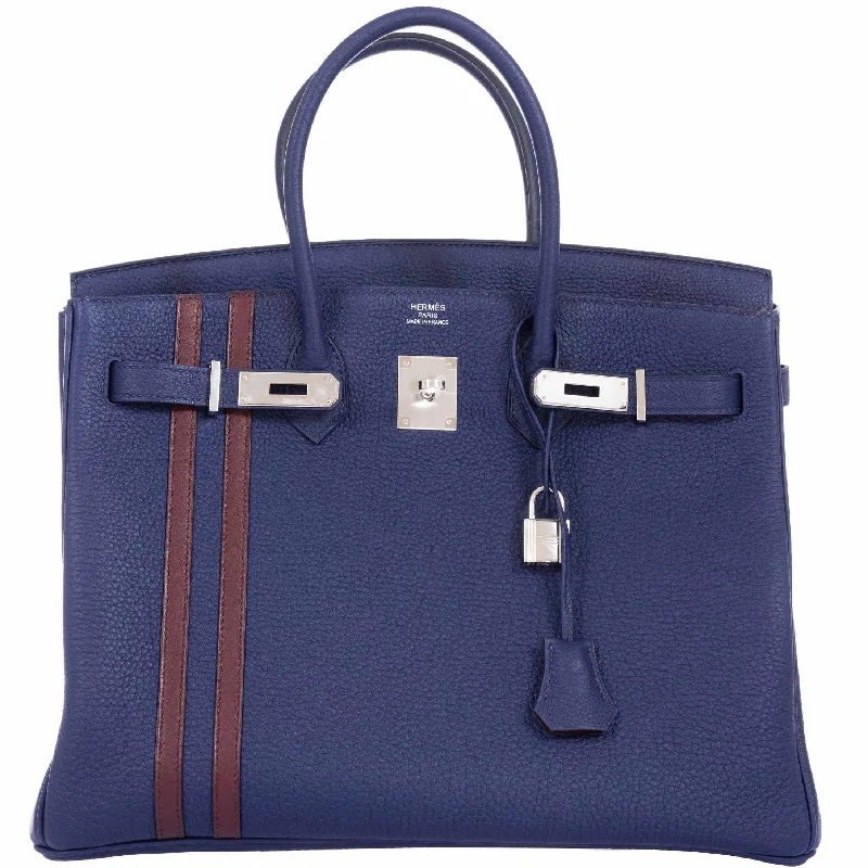 Hermès Birkin 35 Officier Blue Encre Verso Bordeaux Togo Palladium Hardware