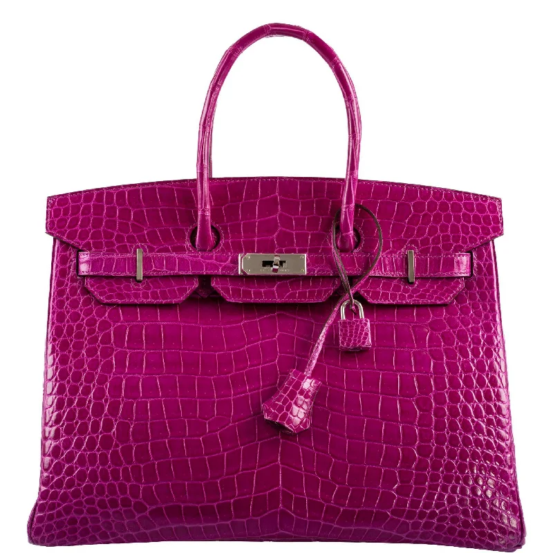 Hermès Birkin 35 Rose Scheherazade Shiny Porosus Crocodile Palladium Hardware