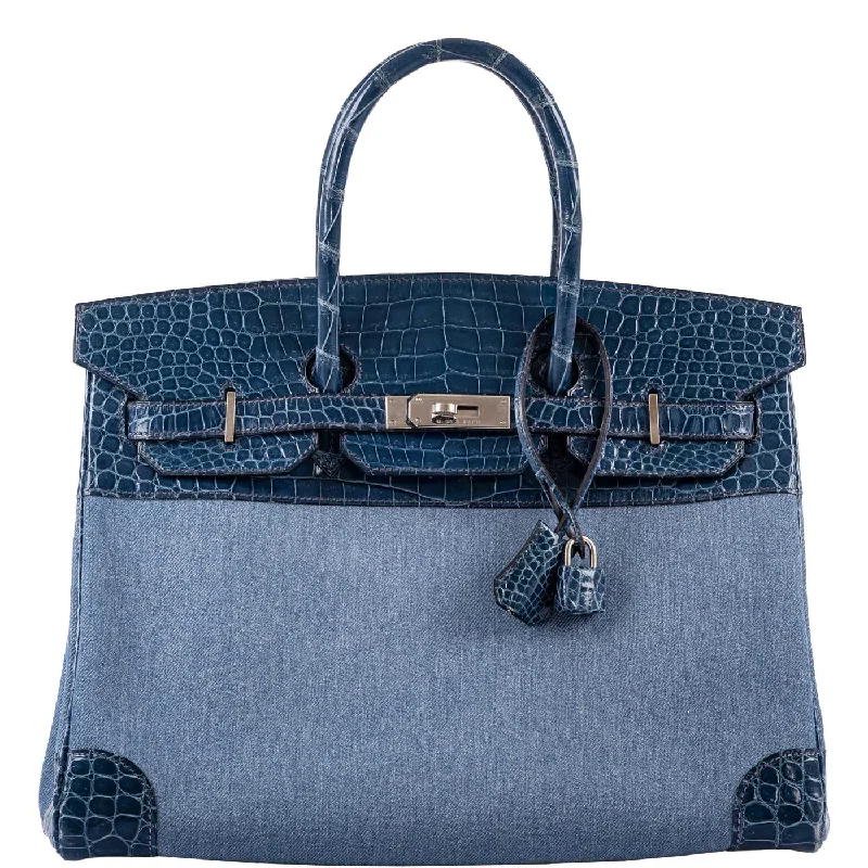 Hermès Birkin 35 Shiny Blue Roi Porosus Crocodile & Denim Palladium Hardware