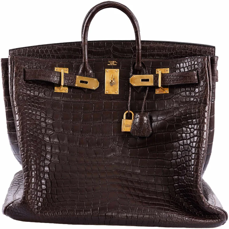 Hermès Birkin 50 HAC Ebene Porosus Crocodile Bronze Hardware