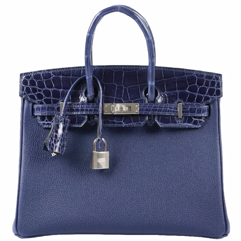 Hermès Birkin Touch 25 Blue Encre Togo & Niloticus Crocodile Palladium Hardware