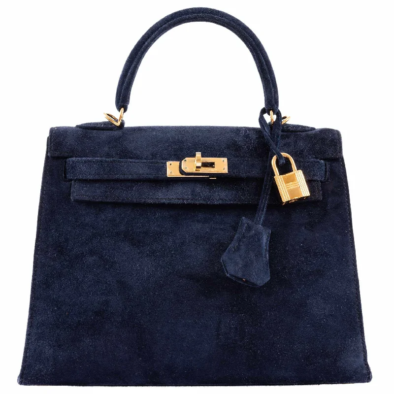 Hermès Kelly 25 Sellier Blue Sapphire Suede Gold Hardware