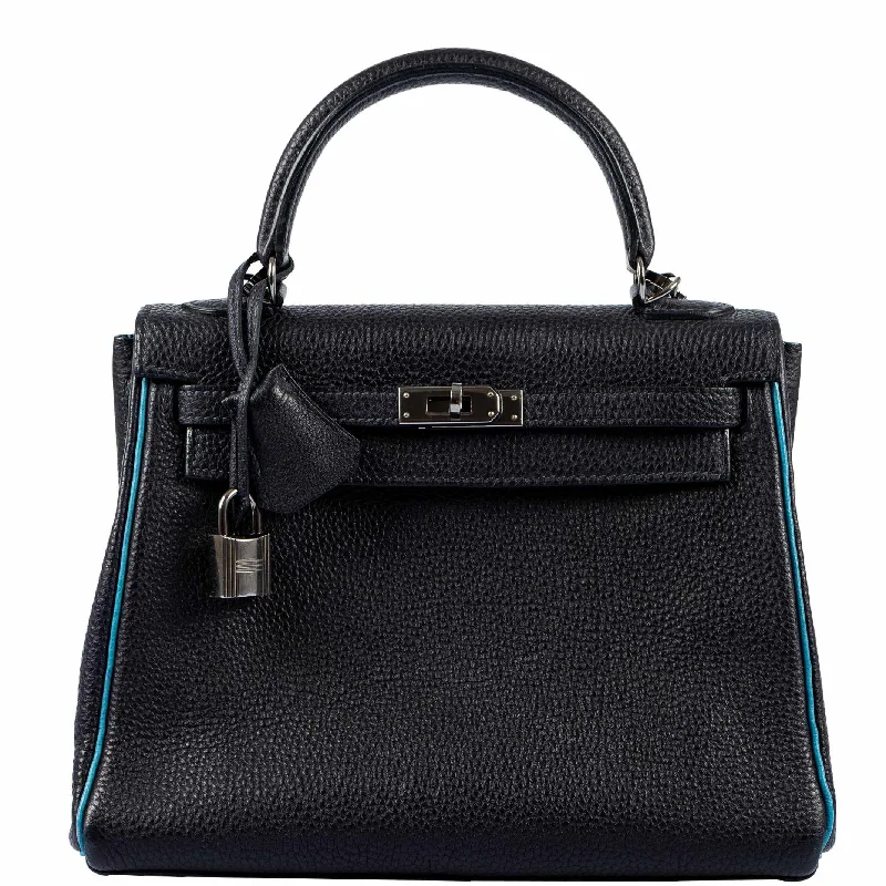 Hermès Kelly 25 Retourne Blue Indigo & Turquoise Clemence Ruthenium Hardware - Special Edition