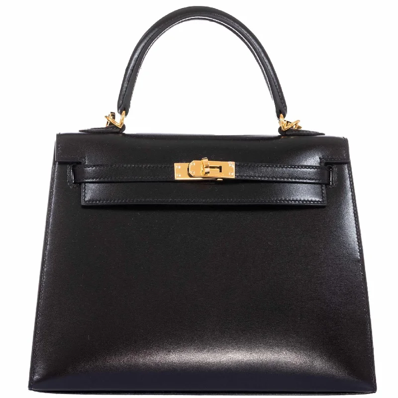 Hermès Kelly 25 Sellier Black Box Gold Hardware